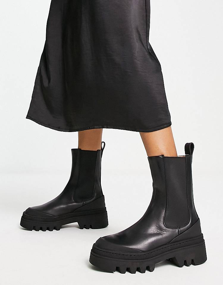 Other Stories leather chunky sole boots in black